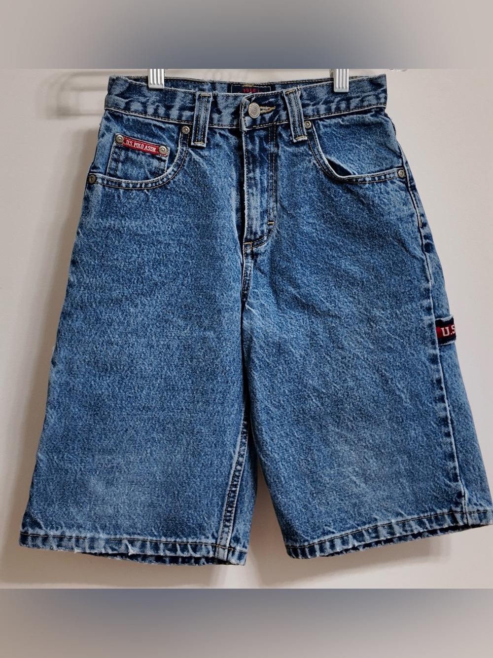 U.S. Polo Assn Boys Size 8 Baggy Denim Carpenter Shorts Jorts Y2K Blue